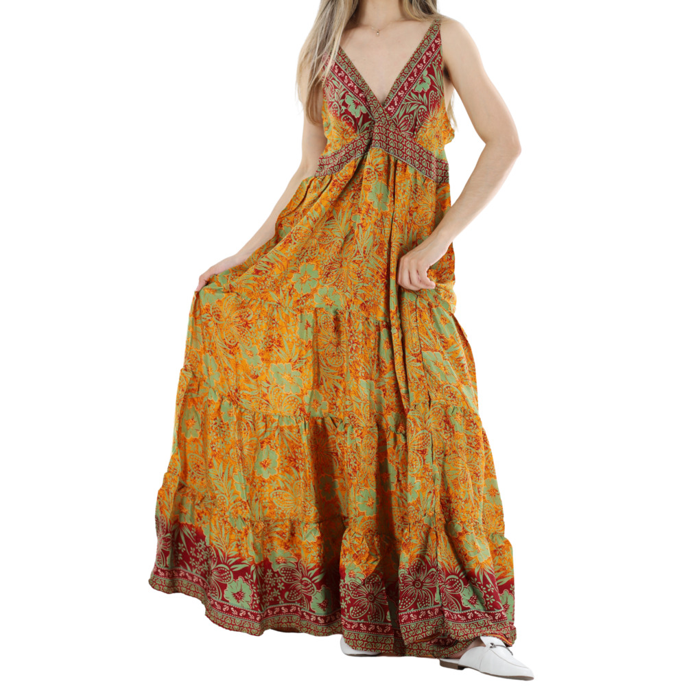 La Fiorentina Floral "Carina" Maxi Dress with V-Neckline